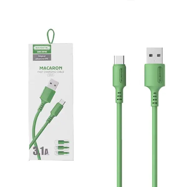Premium KABEL USB TYP-C 3A SOMOSTEL ZIELONY 3100mAh QUICK CHARGER 1.2M POWERLINE USB-C SMS-BP06