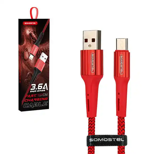 SOMOSTEL KABEL USB MICRO USB 3.6A CZERWONY QC 3.0 1M SMS-BW06 Ekspresowa dostawa