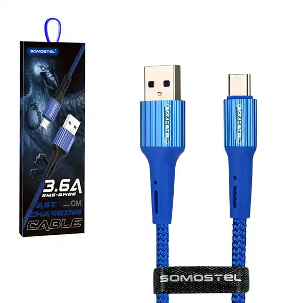 SOMOSTEL KABEL USB MICRO USB 3.6A NIEBIESKI QC 3.0 1M SMS-BW06 Nowy
