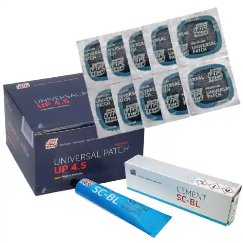 Nie przegap Zestaw łatek uniwersalnych do naprawy opon UP4,5 + Klej Cement SC-BL 30ml