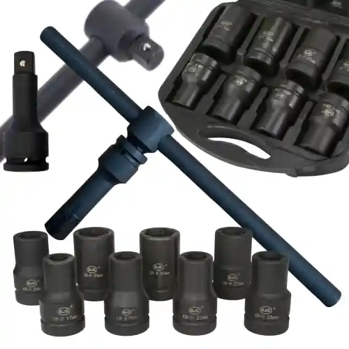 Premium Zestaw Nasadek Udarowych 1" 8 szt. + Pokrętło 1" + Przedłużka 150mm | Do Ciężarówek, Maszyn