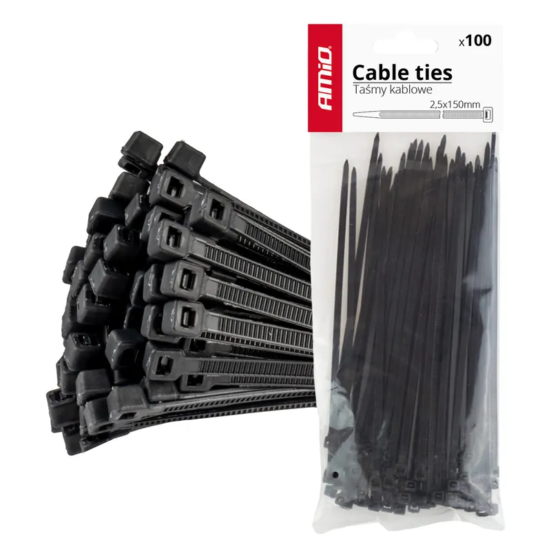 OPASKI ZACISKOWE CZARNE AMIO 2,5X150MM / Obniżka ceny