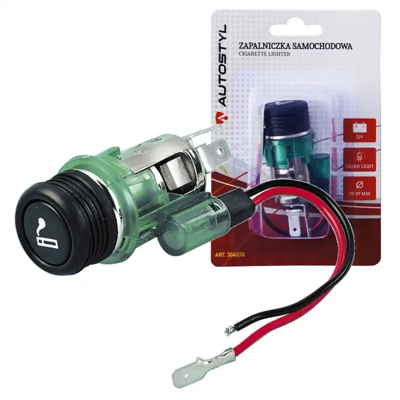 Zapalniczka zielona EURO 12V 22mm Super okazja