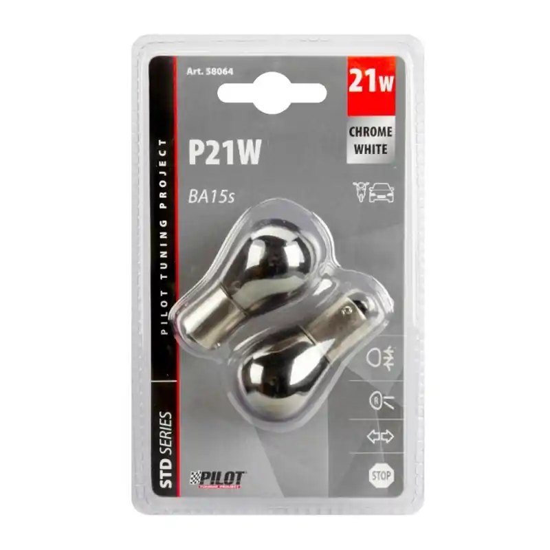 Zniżka Żarówka chrom P21W 21W BA15s Symetryczna 2 sztuki BIAŁA