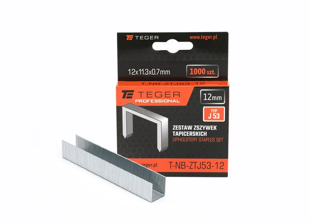 Zestaw zszywek tapicerskich PROFESSIONAL (typ J/53) 12/11,3/0,7mm / 1000 szt / TEGER Premium