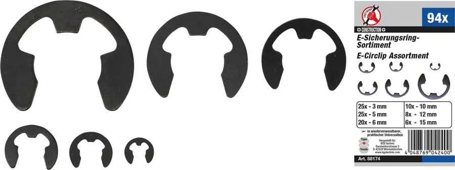 ZAWLECZKI TYPU E-CLIP 3-15MM, 94SZT. Bestseller