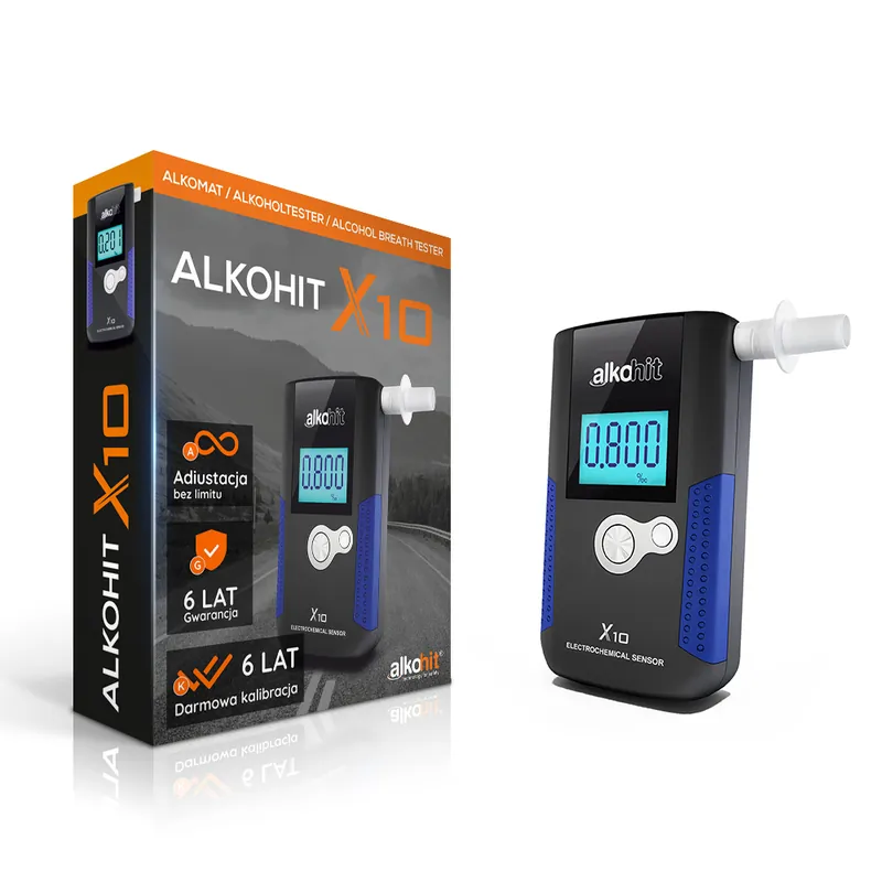 Alkomat - ALKOHIT X10 Elektorchemiczny + Kalibracje + Etui Bezpieczna płatność